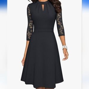 Black Lace Patchwork Long Sleeve Dress